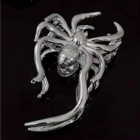 Womens Silver Tone Scary Halloween Spider Hair Claw Clip - Picture 4 of 8